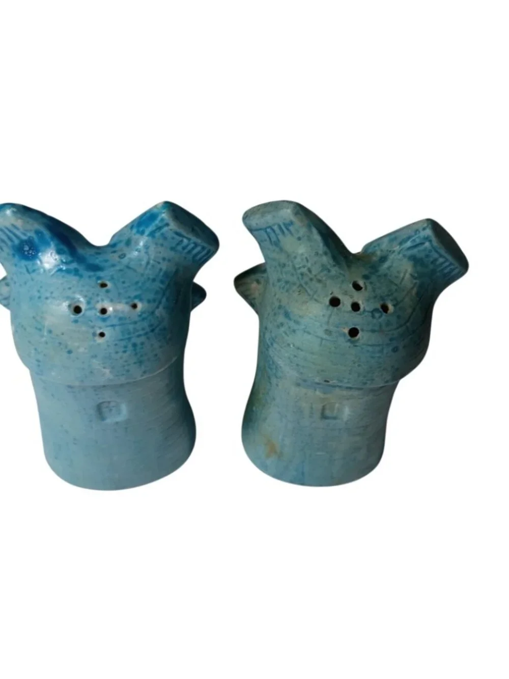Vintage MCM Painted Porcelain Windmill Salt & Pepper Shakers Japan Blue